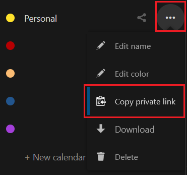 Copier l’URL privée d’un calendrier depuis l’interface web Nextcloud